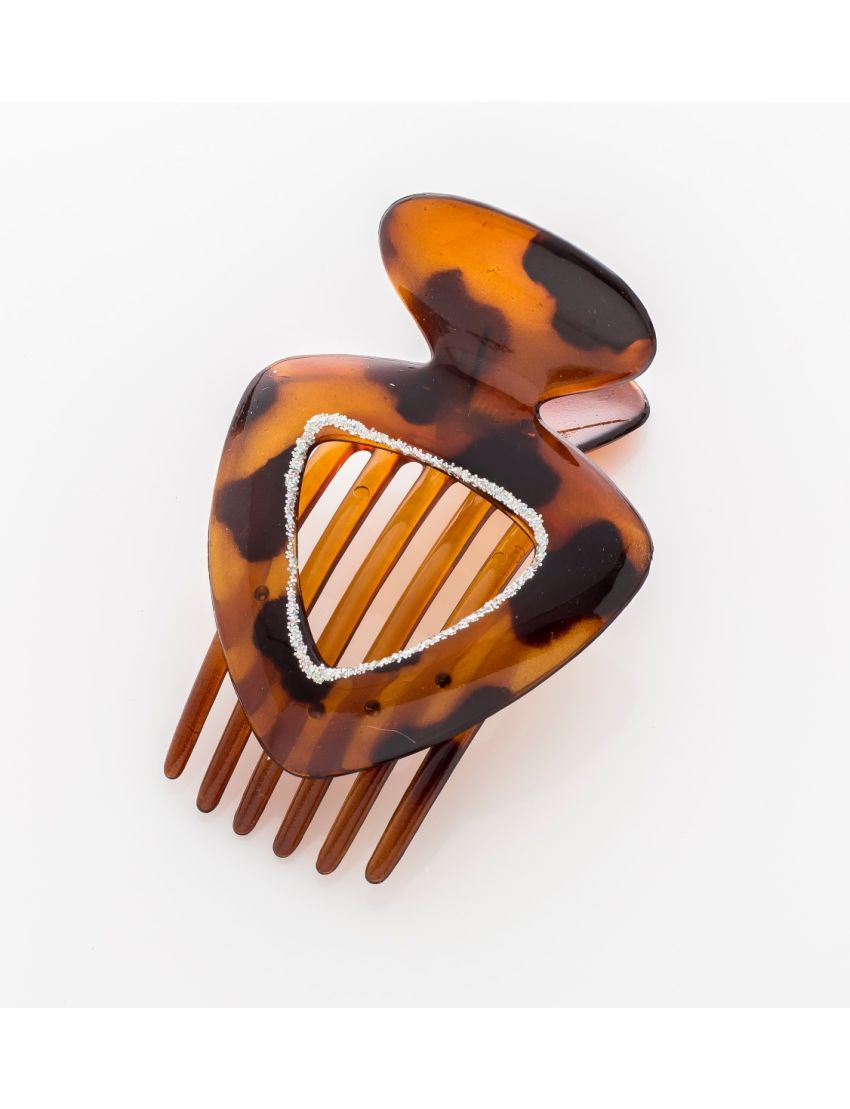 Δαγκάνα πλαστική ρόμβος με ασημί glitter