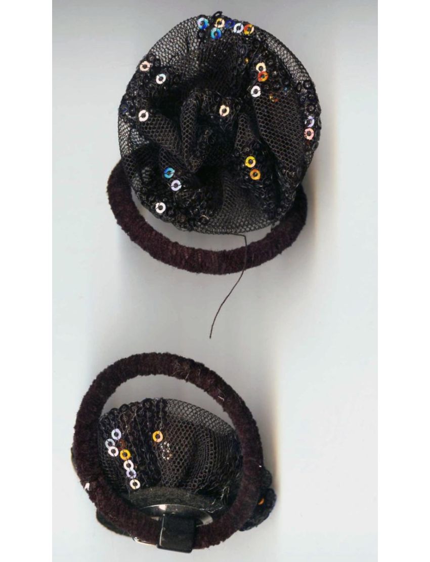 Λάστιχο καρφίτσα λουλούδι μαύρο υφασμάτινο με παγέτες 