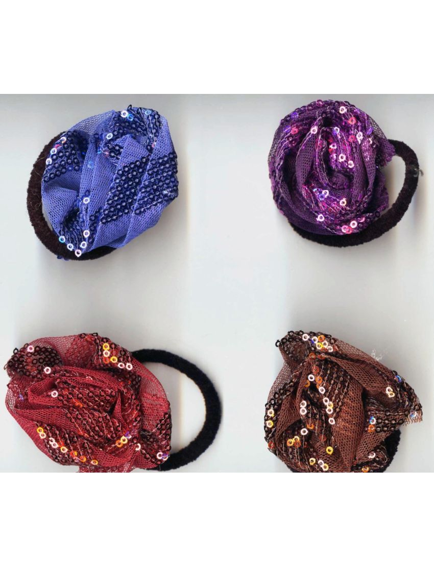 Λάστιχο καρφίτσα λουλούδι διακοσμημένο με παγέτες σε 4 έντονα χρώματα