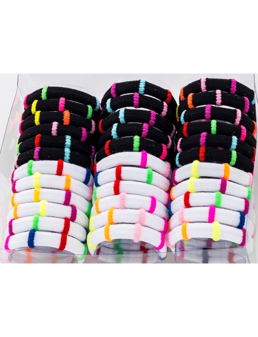 Λάστιχο υφασμάτινο μαύρο και λευκό με κάθετες χρωματιστές ρίγες (συσκεασία 4 τεμάχια)