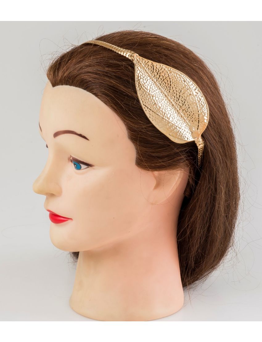 Στέκα μεταλλική με λάστιχο,σχέδιο φύλλο χρυσό με αλυσίδα