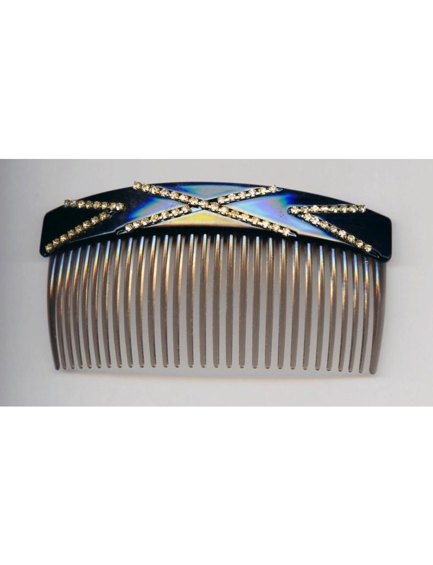 Χτενάκι πλαστικό διακοσμημένο με στράς σε σχήμα Χ (2 αποχρώσεις του καφέ)