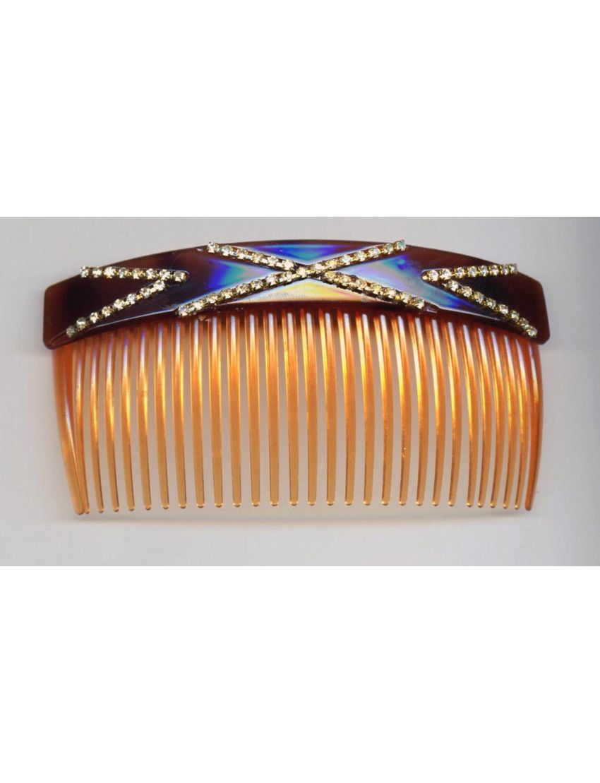 Χτενάκι πλαστικό διακοσμημένο με στράς σε σχήμα Χ (2 αποχρώσεις του καφέ)