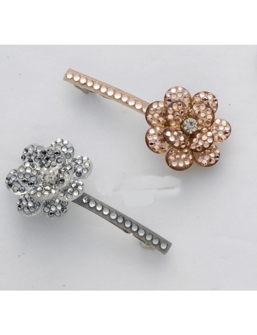 Μπαρέτα μεταλλική με πλαστικό λουλούδι και πέτρες στράς