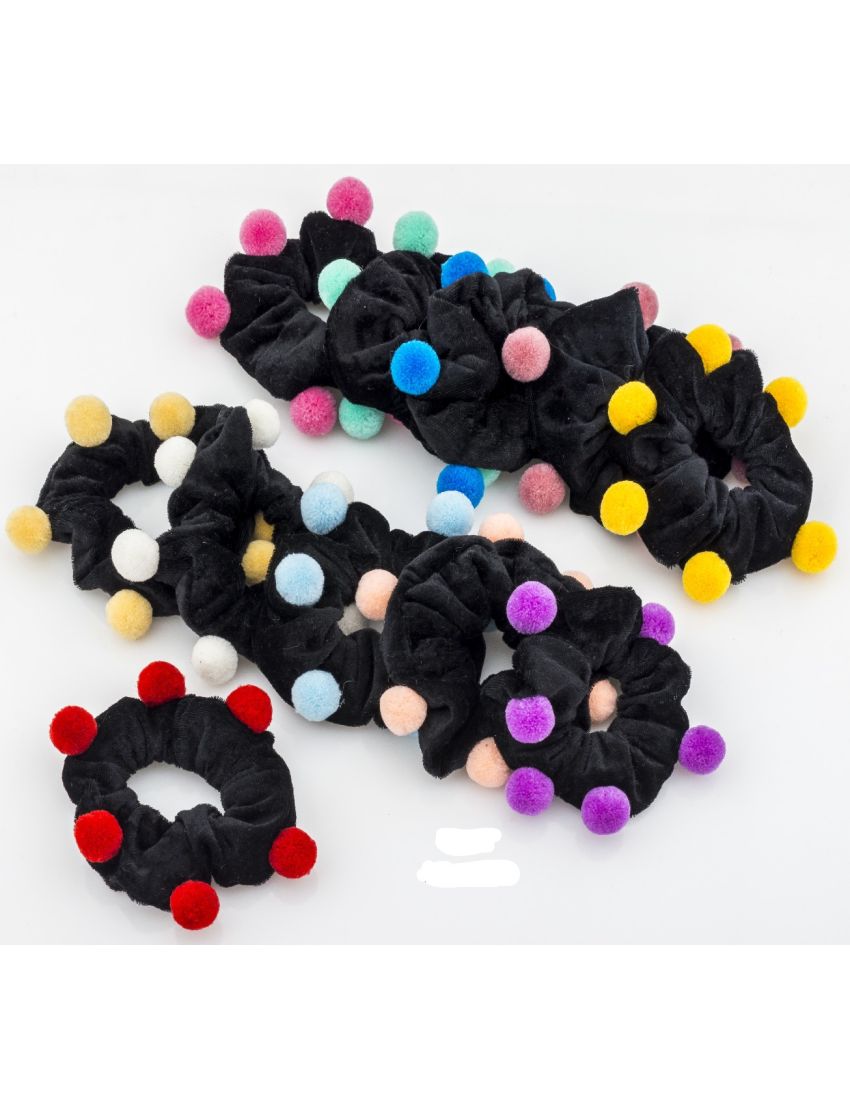 Σούρα υφασμάτινη μαύρη με πομ πομ σε 11 χρώματα