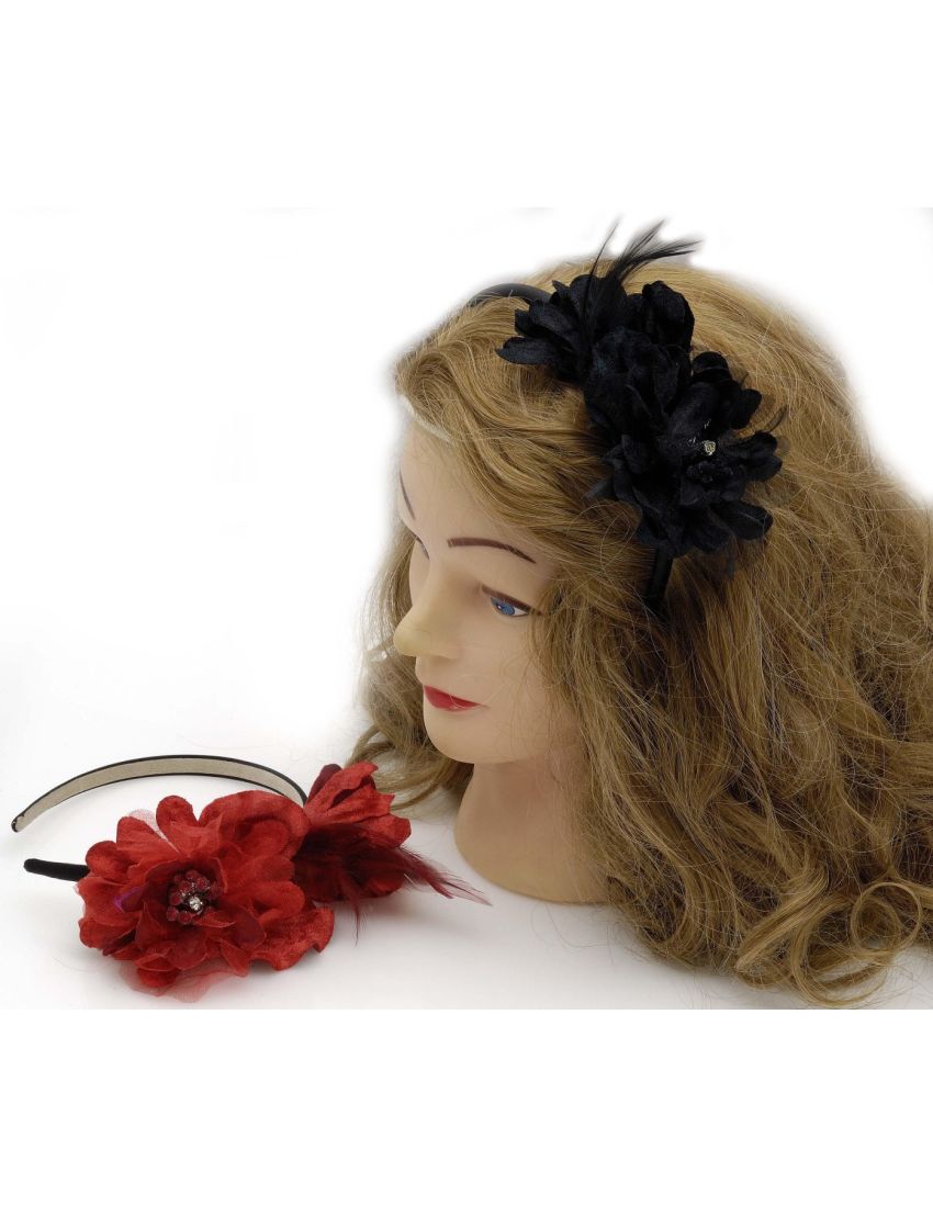 Στέκα υφασμάτινη με εντυπωσιακό λουλούδι σε μαύρο και κόκκινο χρώμα