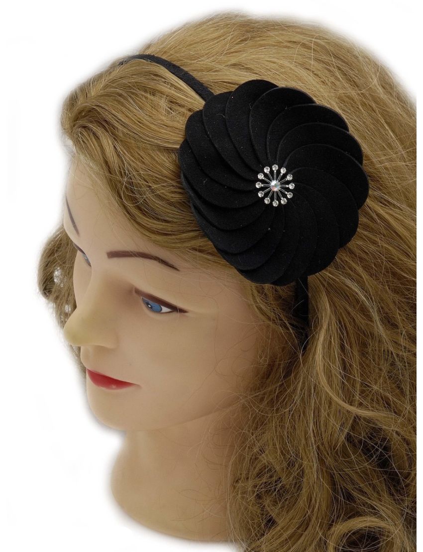 Στέκα υφασμάτινη με βελούδο λουλούδι διακοσμημένο με στράς λευκά