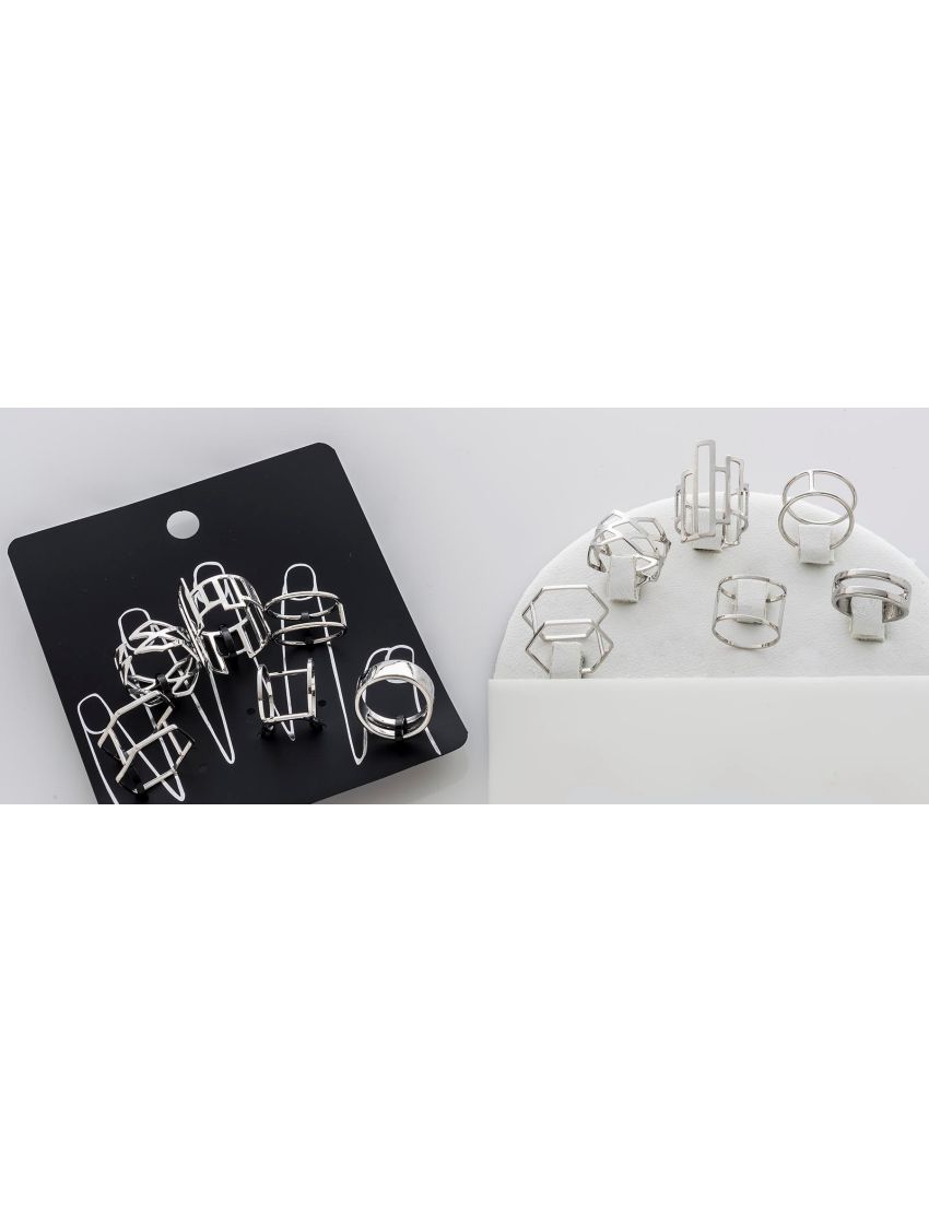 Σέτ δαχτυλίδια μεταλλικά σε ασημί χρώμα,εντυπωσιακά μεγάλα σχέδια