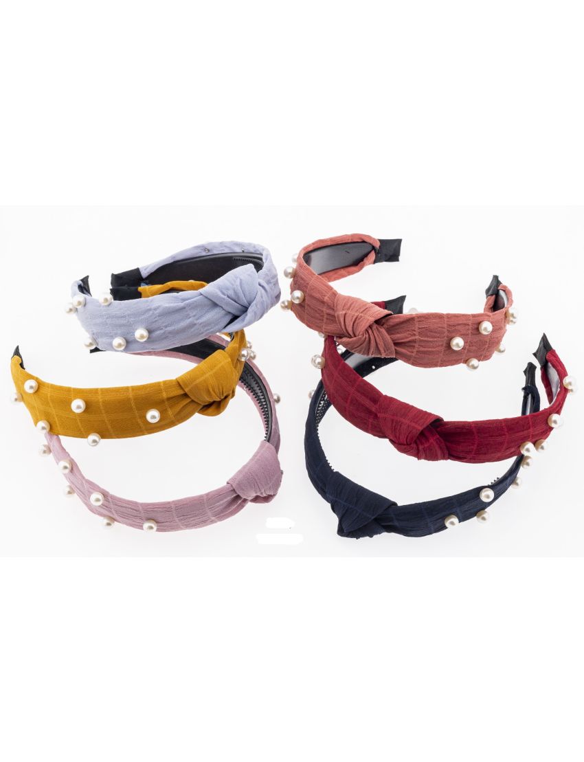 Στέκα υφασμάτινη σε 6 χρώματα με κόμπο διακοσμημένη με λευκές πέρλες