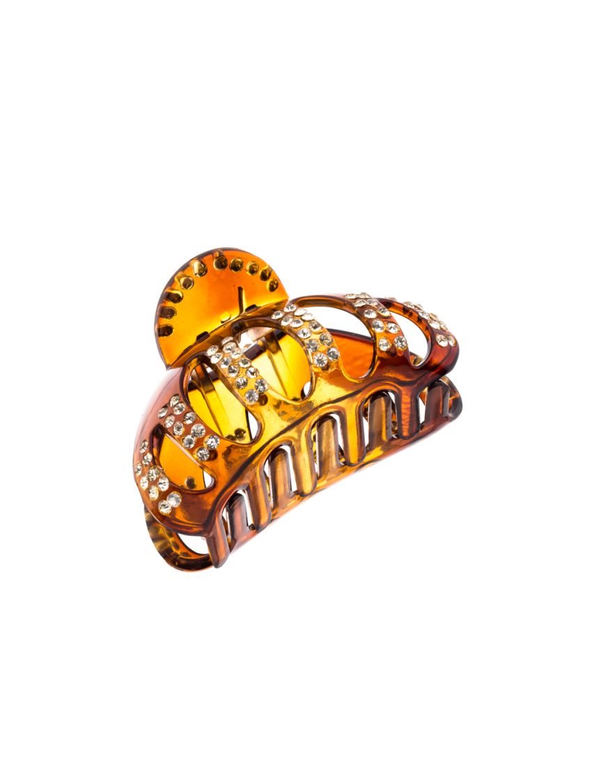 Κλάμερ πλαστικό κορόνα σε καφέ και μαύρο με στράς