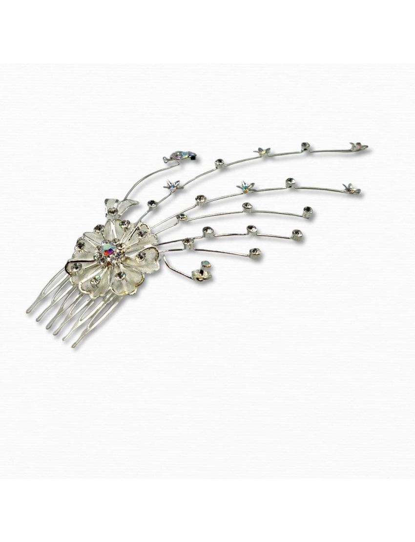 Χτενάκι μεταλλικό νυφικό σχέδιο λουλούδι με μακριές ακτίνες διακοσμημένες με στράς