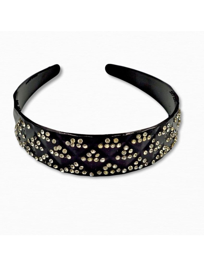 Στέκα πλαστική μαύρη ανάγλυφη διακοσμημένη με γεωμετρικά σχήματα από λευκά στράς