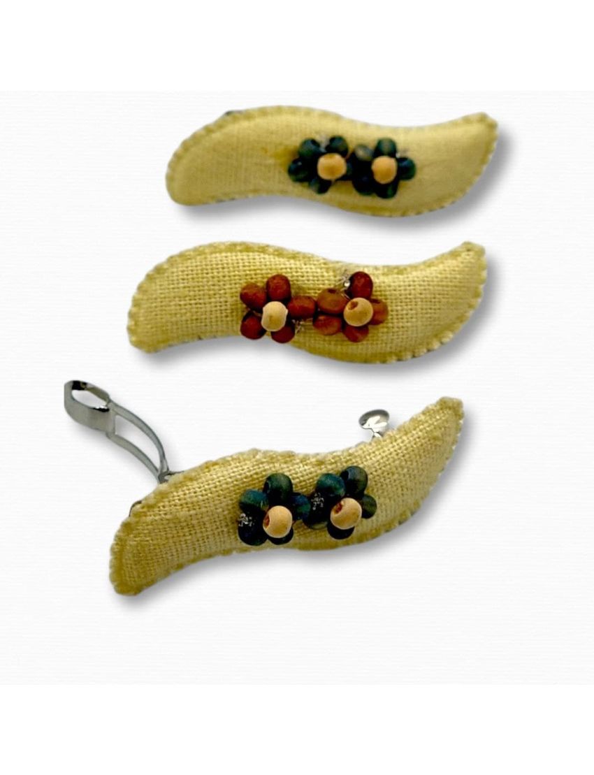 Μπαρέτα υφασμάτινη μπέζ με λουλούδια από χάντρες σε 4 χρώματα