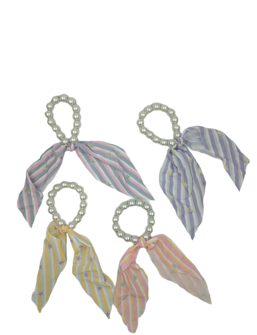 Σούρα με λευκές πέρλες και υφασμάτινο φιόγκο