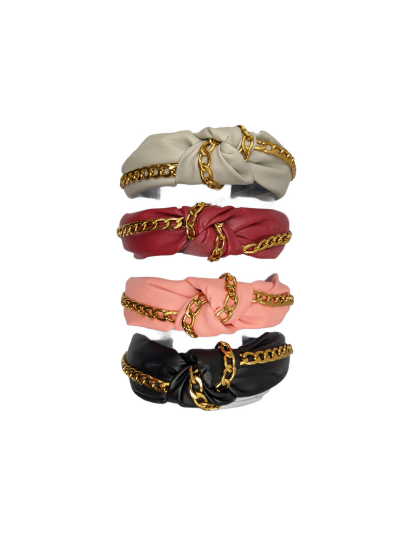 Στέκα υφασμάτινη δερματίνη με κόμπο και αλυσίδα χρυσή