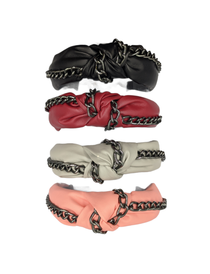 Στέκα υφασμάτινη δερματίνη με κόμπο και ασημί αλυσίδα