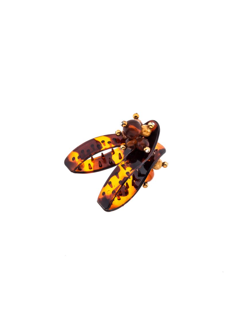 Κλάμερ πλαστικό σε καφέ και μαύρο με λουλούδι απο καφέ πέτρες