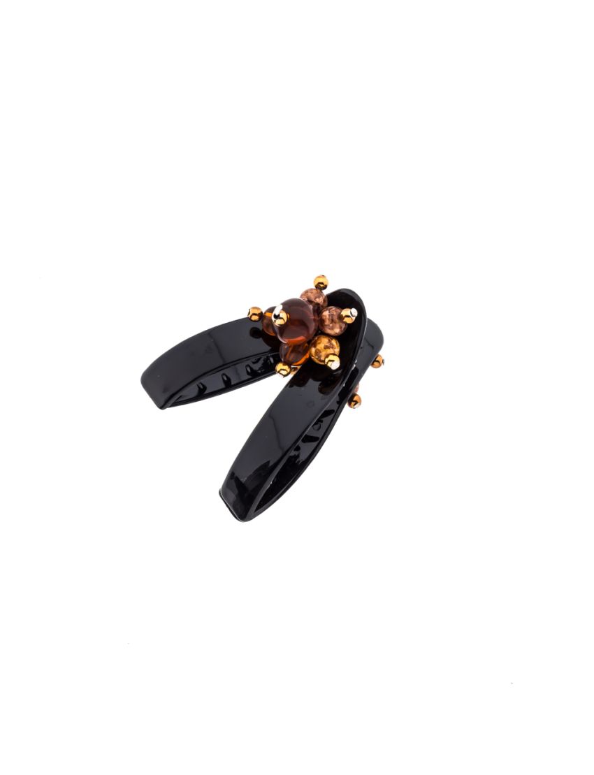 Κλάμερ πλαστικό σε καφέ και μαύρο με λουλούδι απο καφέ πέτρες