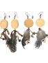 Σκουλαρίκια ξύλινα με αλυσίδα, πέτρες και φτερά-1