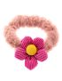 Λάστιχο μαλλιών υφασμάτινο παιδικό γούνινο με κοτλέ λουλούδι (5 συνδυασμοί χρωμάτων)